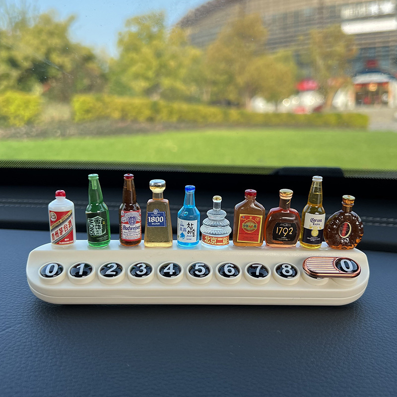 Cute Cure Series Small Wine Bottle Temporary Parking Number Plate Creative Mobile Phone Plate Aromatherapy Car Accessories Ornaments