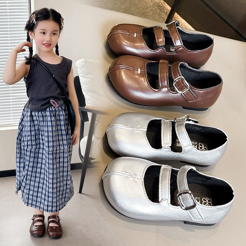 Маленькие кожаные туфли для девочек Детские туфли принцессы Черная мягкая подошва одиночные туфли