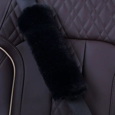 Imitation Rex rabbit fur shoulder protective cover car safety belt shoulder protective cover cross-border foreign trade domestic trade thickened Plush Backpack shoulder strap cover (Seat belt shoulder pad) - black-25cm
