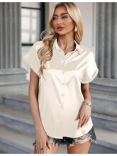 O 96171 Rolled Sleeve Satin Shirt �����r�� �羳�W�����R�d��
