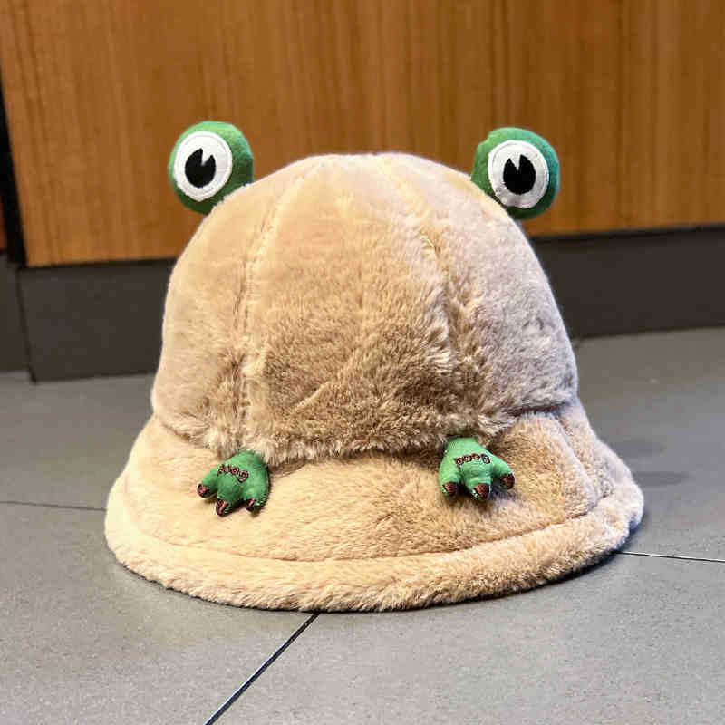 Bonito sombrero rana mujer otoño invierno coreano grueso sombrero pescador de peluche japonés dibujos animados estudiantes calientes versátiles sombrero bañera