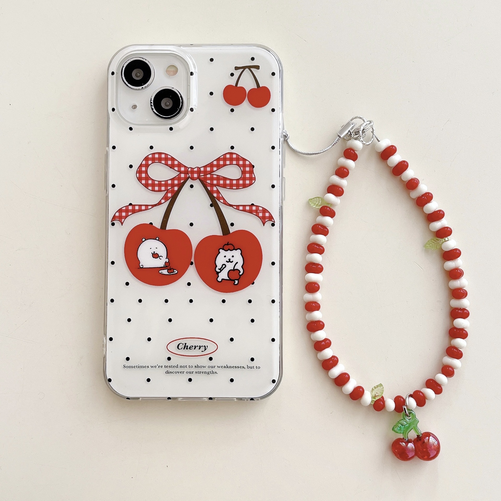 Simple lunares oso cereza para Apple 15ProMax funda para teléfono móvil 16Pro lindo 14/13 niña 16PM