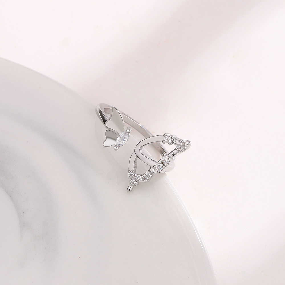 1 Piece Quantity Date Occasion Copper Material Wholesale Elegant Butterfly Copper Plating Inlay Zircon Open Rings