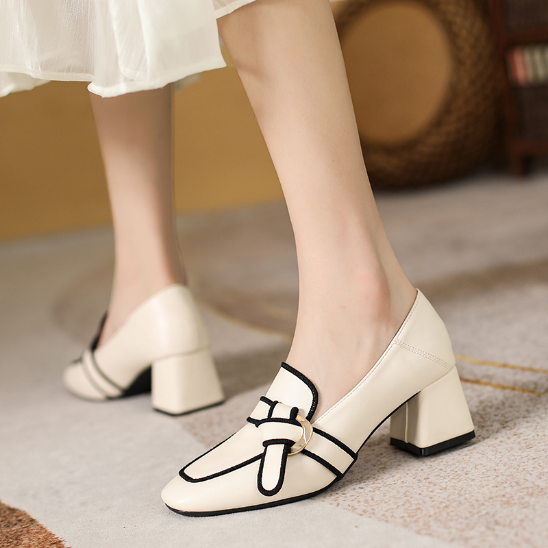 Xinhuixin Slip-On Lazy Shoes for Women 2025 Soft Leather Flats Bow Loafers British Style Small Leather Shoes