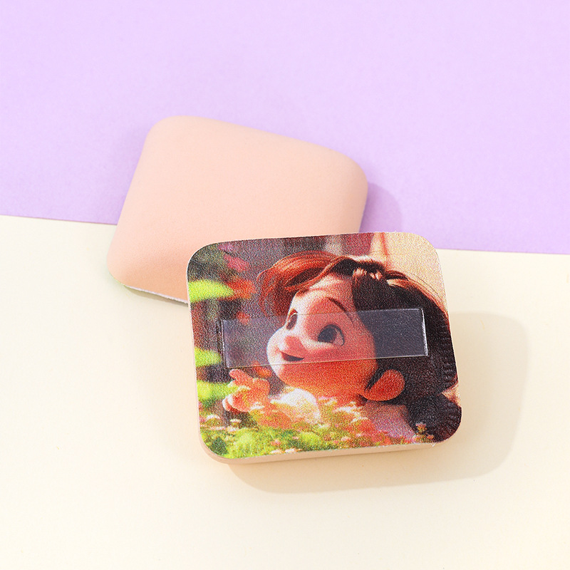 Puff de algodón de azúcar cuadrado personalizado de fábrica no come polvo personaje de dibujos animados maquillaje esponja cojín de aire impresión patrón de logotipo