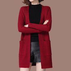 秋冬のセーターのコートの女性のニットのカーディガンの中の長いタイプはゆったりしています。