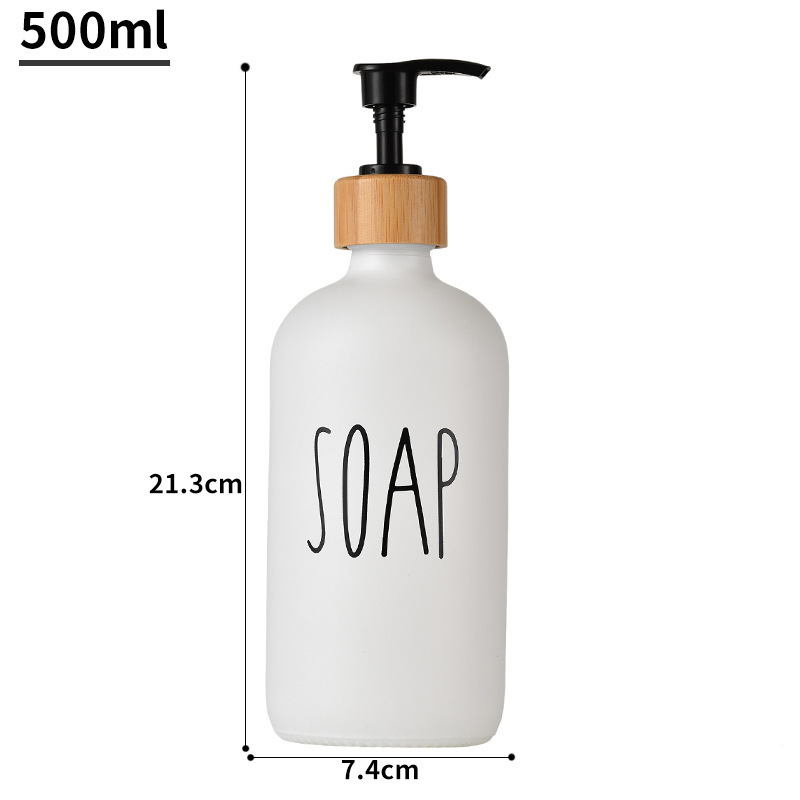 Botella de vidrio tipo Boston blanco/negro con bomba de bambú, para gel de baño o jabón de manos, recargable, venta en Amazon transfronterizo