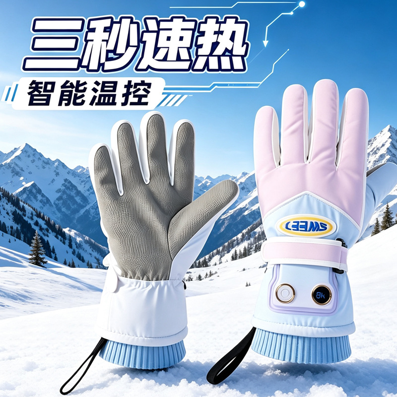 In-stock USB heated gloves with three-level temperature adjustment, touch screen capability, suitable for outdoor skiing and cycling, cold-proof, waterproof, and warm for winter