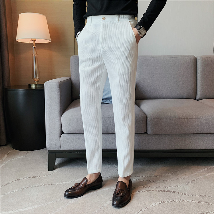 Pantalon décontracté droit gaufré à la mode et simple de marque tendance paresseuse, pantalon slim à petite jambe, pantalon d'affaires suspendu_voghion.com