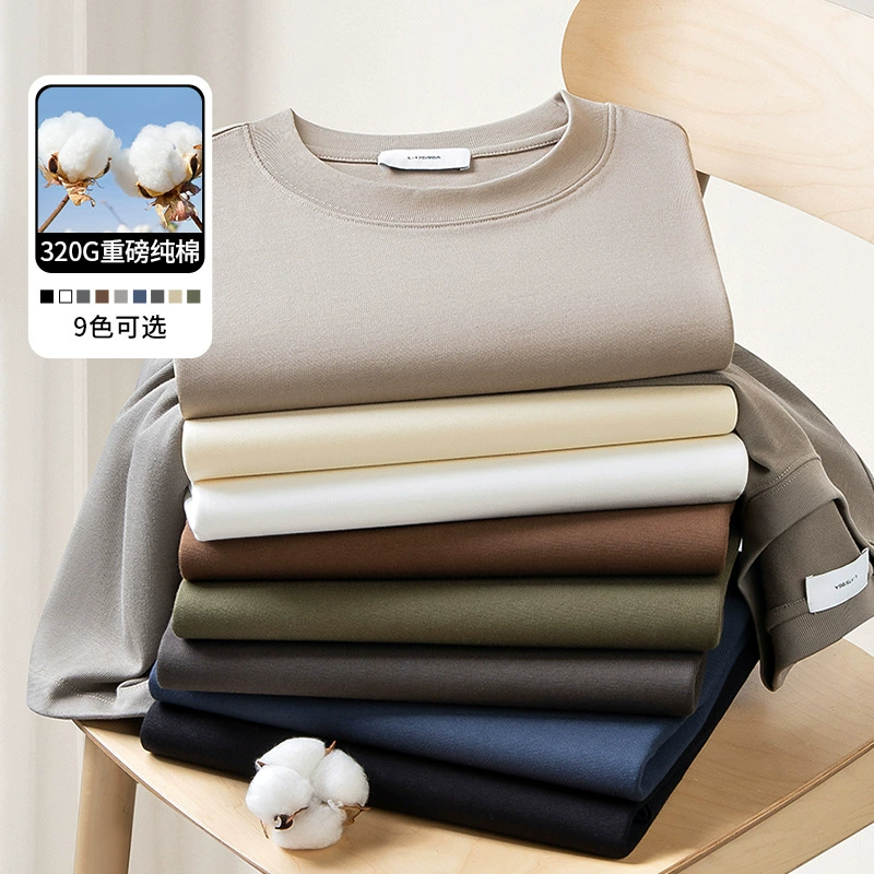 Мужская футболка из плотного хлопка (320 г), короткий рукав, лето 2025, доступный люксовый стиль, свободный крой, полурукав.