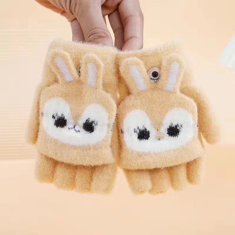 Medio dedo guantes de invierno para niños de dibujos animados invierno caliente lindo flip dedos de escritura guantes de escritura de estudiantes fríos engrosados