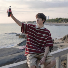 2025新款日系条纹短袖polo衫男春夏季男生宽松撞色翻领半袖T恤衫