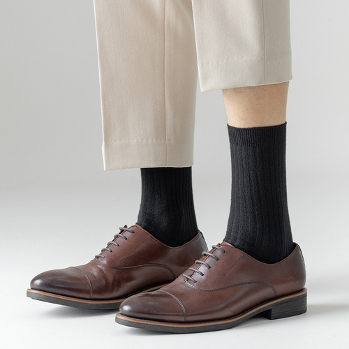 Socks Men's Spring and Summer Sweat-Absorbent Cotton Socks Double-needle Mid-Tube Socks Business Casual Long Socks Black and Gray Versatile Short-Tube Men's Socks