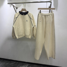 跨境女装仿双面呢外套装欧韩系新款宽松长袖针织开衫设计感休闲装