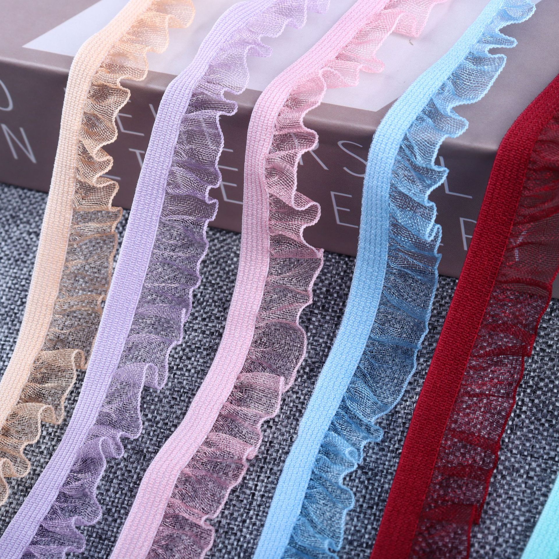 黑白现货褶皱花边松紧多尺寸单向玻璃丝木耳松紧服装饰品DIY辅料