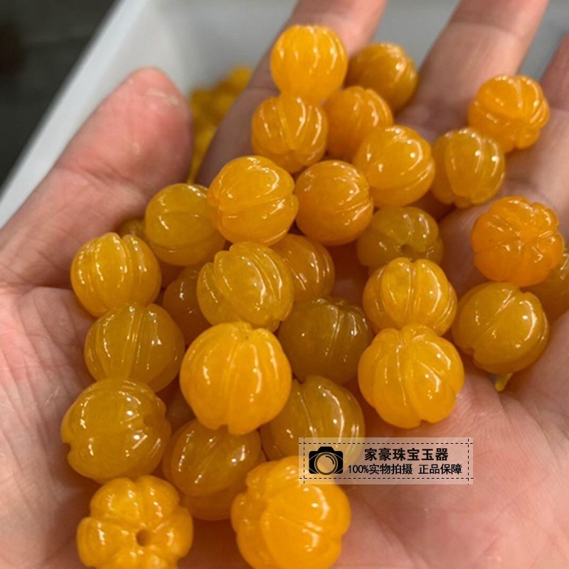 翡翠カボチャ氷種黄龍玉カボチャビーズ古黄玉黄色カボチャルースビーズブレスレットDIYルースビーズ卸売|undefined
