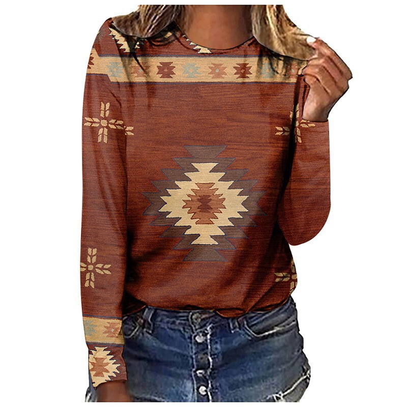 Cross-border European size long-sleeved T-shirt retro series 3D printed women's street long-sleeved sports T-shirt top Western Yama Cross-border European size long-sleeved T-shirt retro series 3D printed women's street long-sleeved sports T-shirt top Western Yama