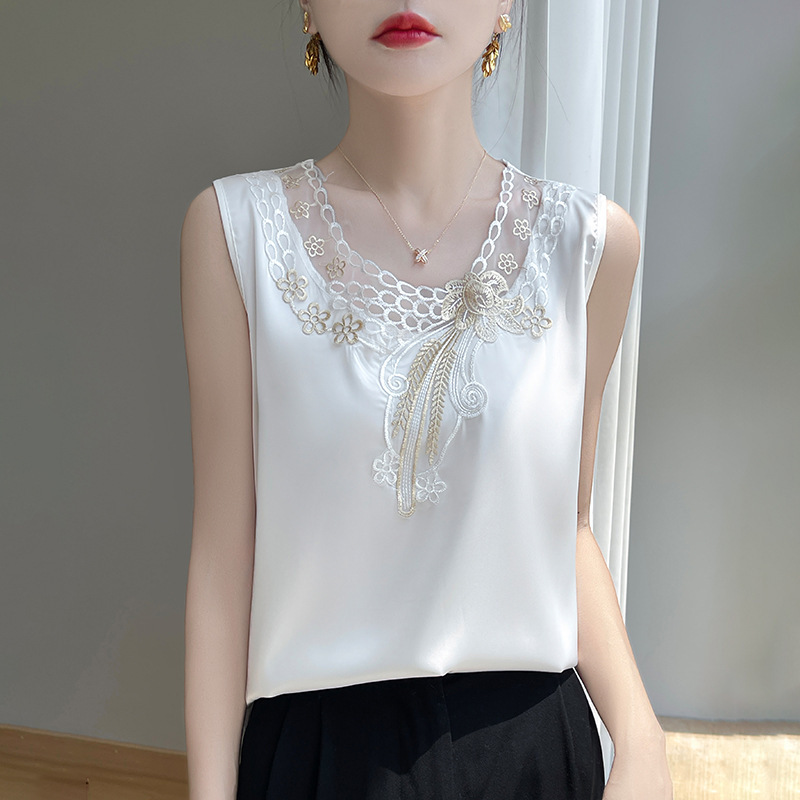 Cross-Border 2025 New Summer Women's Short Mesh Splicing Inner Top Ice Silk Camisole Women's Summer Clothing