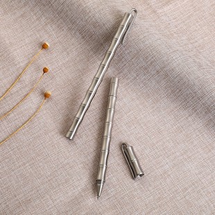 New Business Office Silver Bamboo Signature Pen with Pen Clip Can Be Customized with Logo Stainless Steel Metal Ballpoint Pen in Stock