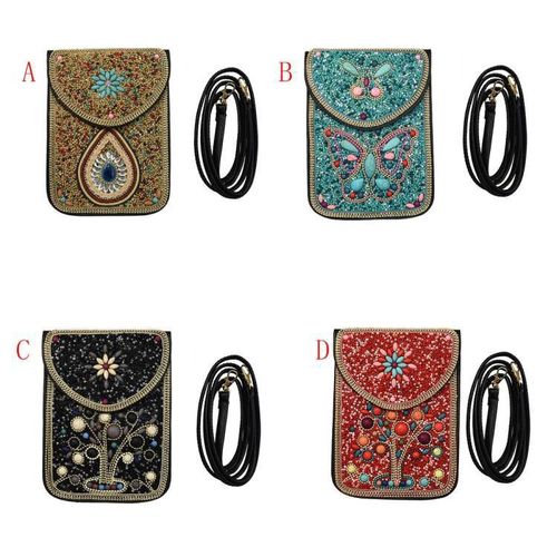 New ethnic style leather bag with rice bead belt, crossbody bag for Hanfu accessories, four optional leather shoulder bag styles.