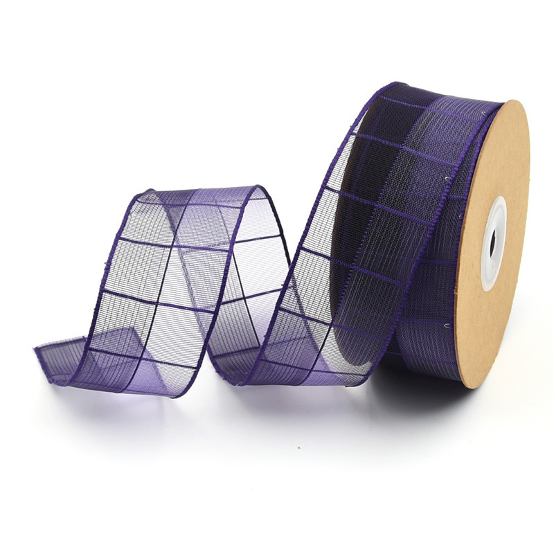 Transfronterizo europeo y americano 3,8 cm contraste color Plaid nieve cinta ropa hogar textil producción material cinta con alambre de hierro en stock 10M