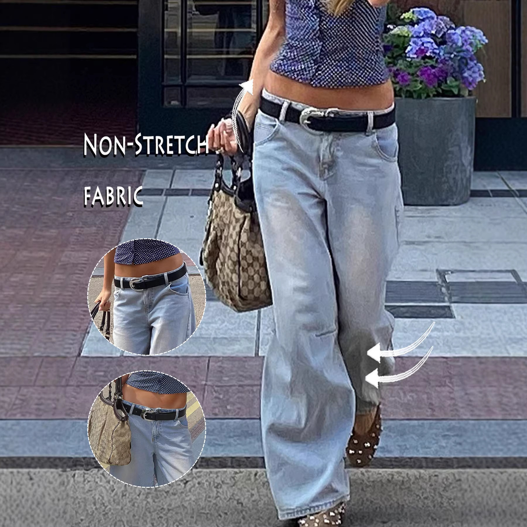 Women's Clothing Wide Leg Light Blue Jeans, High Waisted, Loose Fitting, Retro Style Floor Length Trousers, Wide Leg Washed Denim Jeans, Straight Leg._ecoleips.com