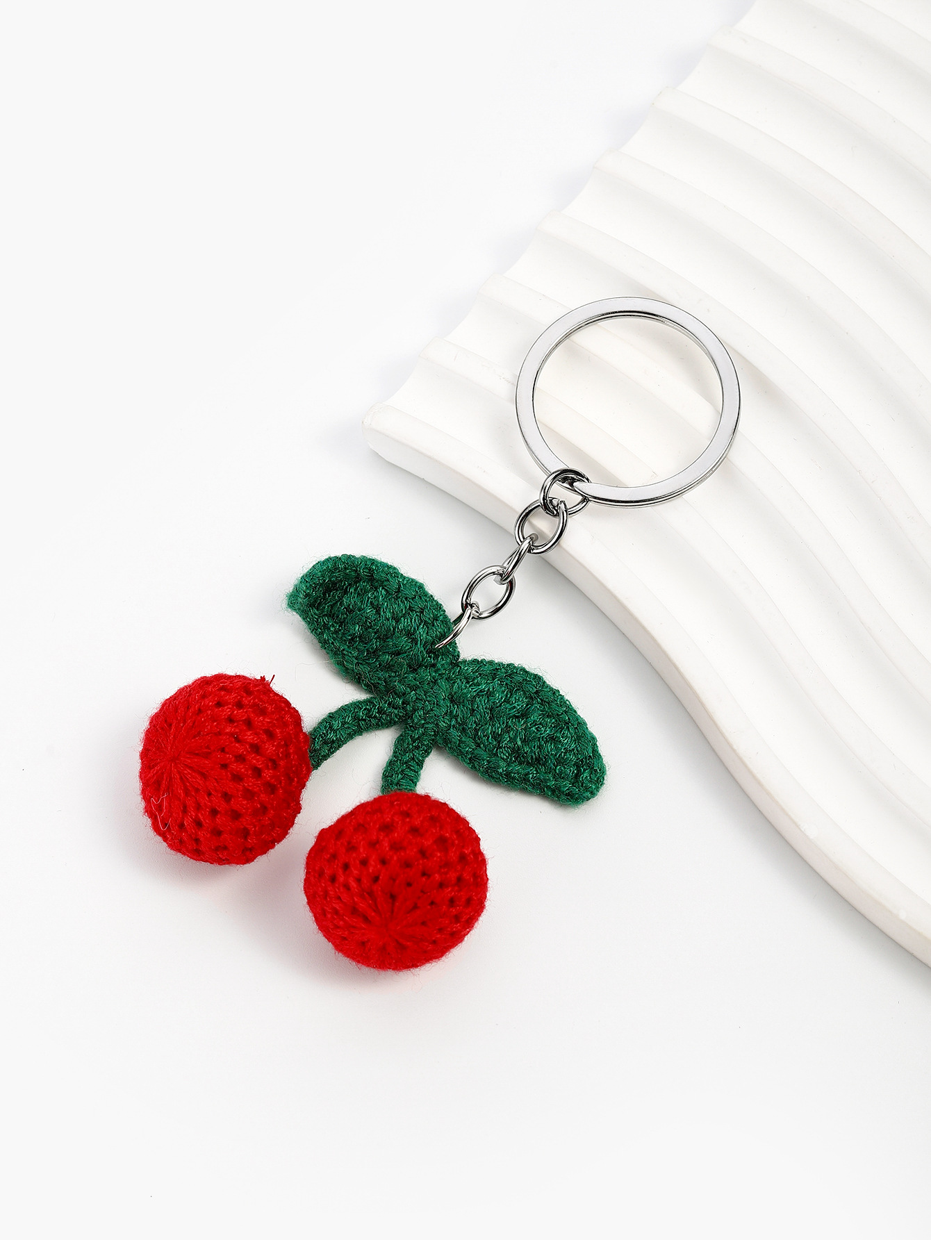 10g Weight Handmade Inlay Material Keychain Classification 1 Piece Quantity Casual, Daily Occasion yarn Material Peach, Cherry, Car Pattern Unisex Gender Cute Style 1 Piece Peach Cherry Car Keychain Yarn Handmade Unisex Cute Keychain 9