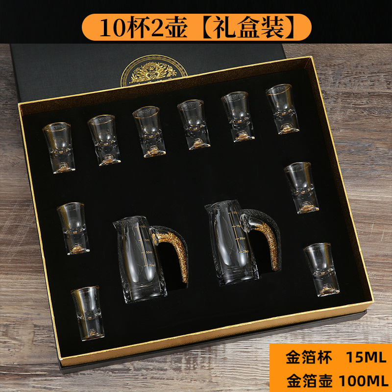 Fabricantes de copas de licor de lámina de oro tazas de cristal de alta calidad tazas de licor de vidrio escalas divisor de licor un sorbo de tazas de licor set