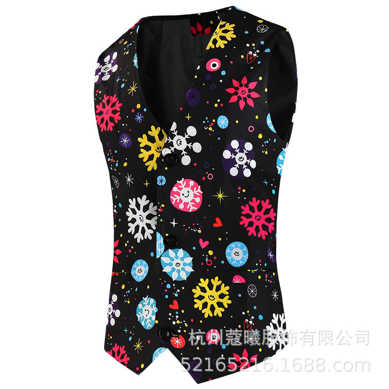 Foreign Trade Amazon Explosions 2025 Winter New Trendy Men's Slim-fit Christmas Snowflake Printed Vest Waistcoat Vest