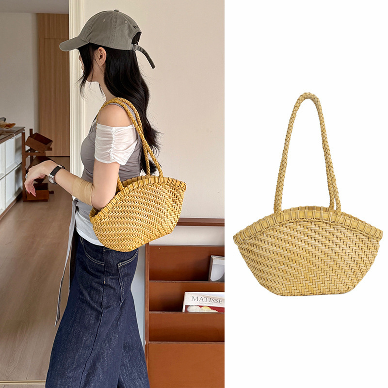 Cowhide Woven Basket Bag for Women 2026 Spring/Summer Versatile Casual Tote Bag Factory Shansha Yousong