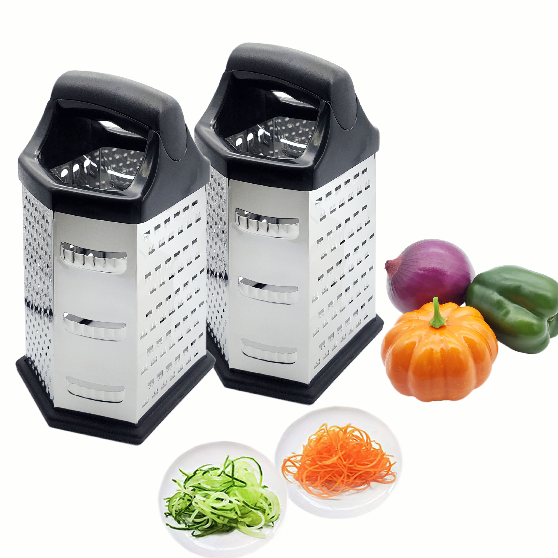 Rallador de acero inoxidable de 6 lados, multifunción, para rallar queso, cortar patatas, calabacín, etc., uso doméstico