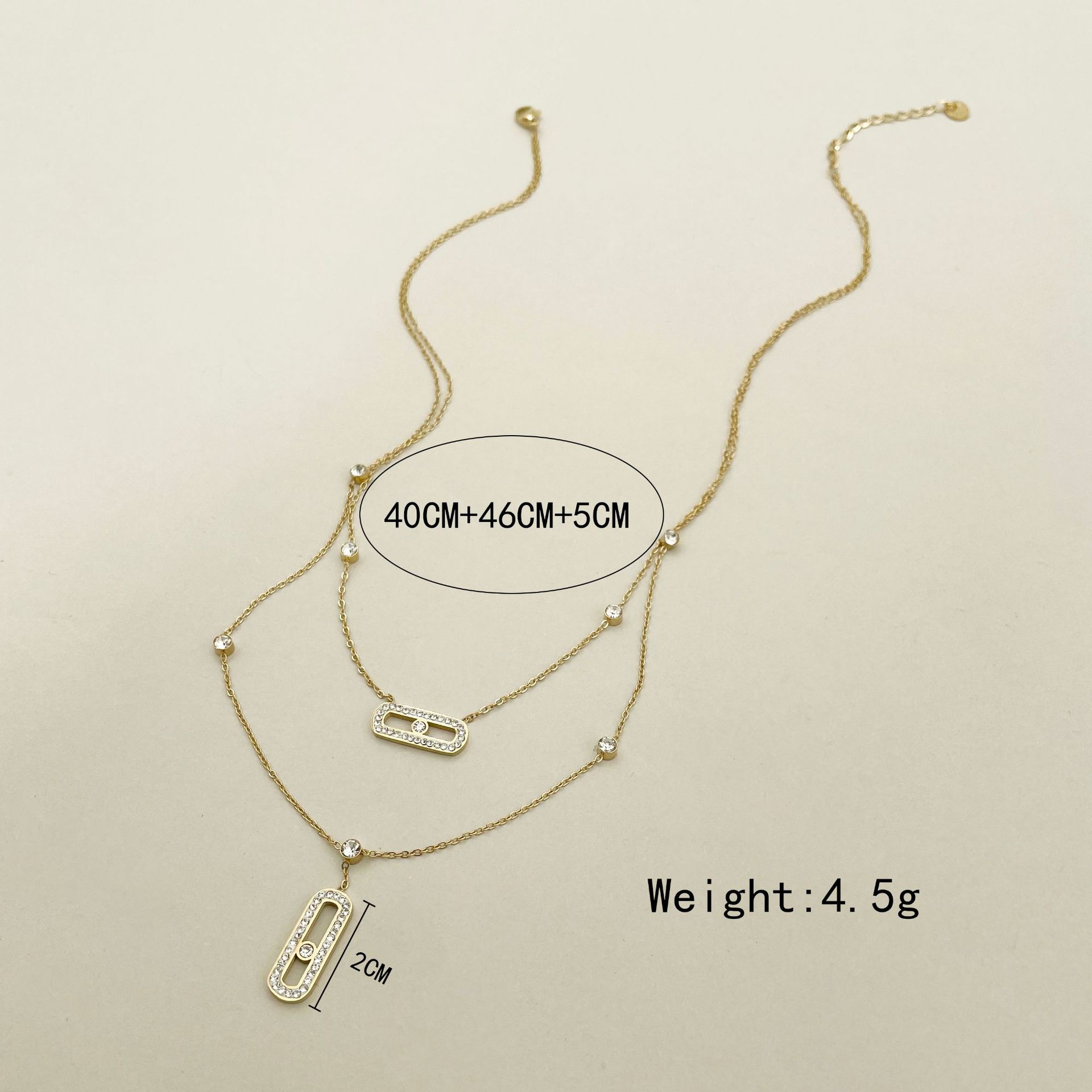Fashion Paper Clip Stainless Steel Plating Zircon Layered Necklaces display picture 5