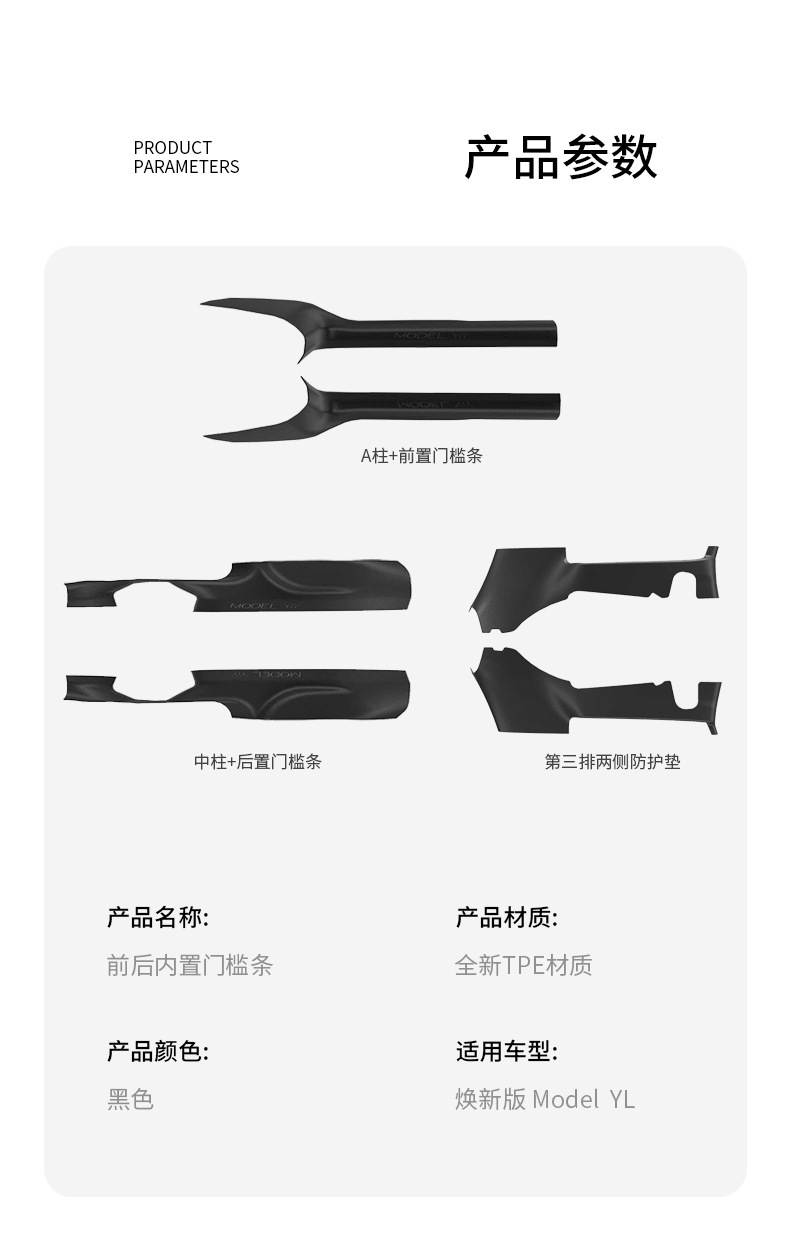 Suitable for Tesla 6-Seater Model Yl Front and Rear Door Sill Strips Tpe Suede Full-Cover Car Accessories
