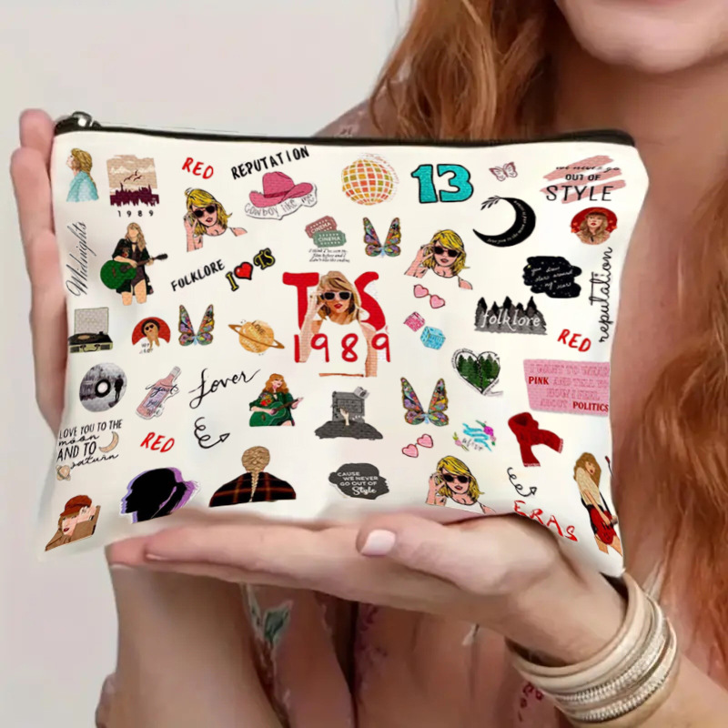 Bolsa de Cosméticos Impermeable de Lino con Estampado Doble Cara de Taylor Swift, Venta Directa de Fábrica, Éxito de Ventas en Amazon Internacional