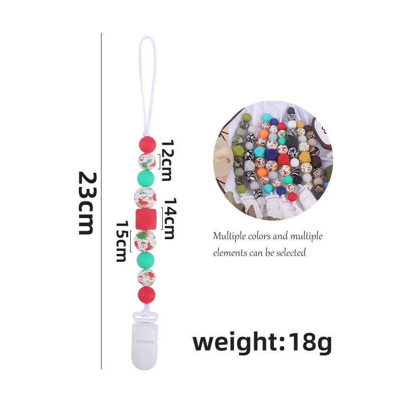 Nueva Navidad impreso serie de cuentas de silicona DIY bebé calmante Santa Claus silicona chupete cadena juguete mordedor