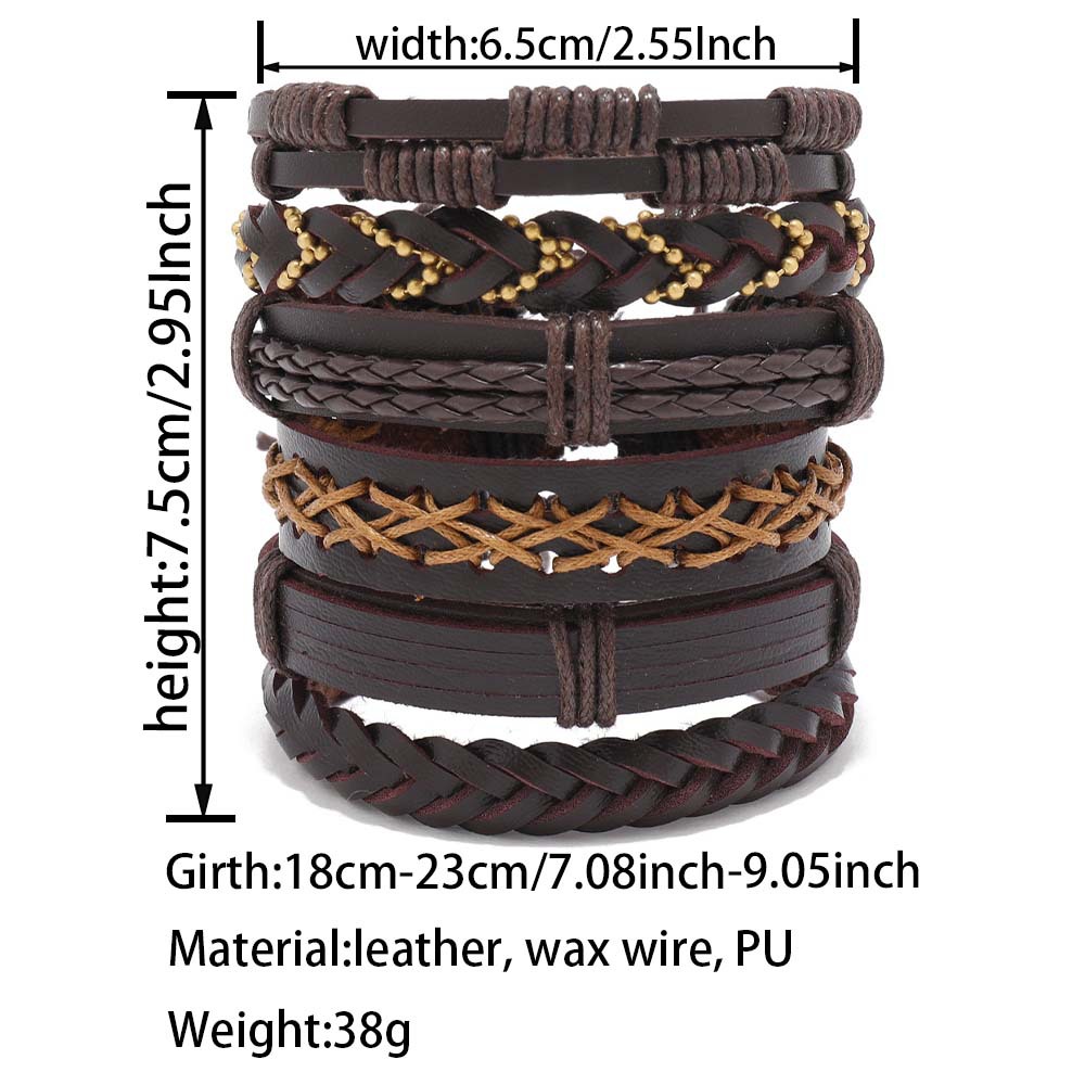 45g Weight Retro Waves Pu Leather Wax Line Braid Men's Bracelets Men Cord & Leather Bracelets