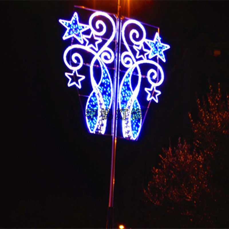 户外LED五星造型灯麦穗中国结挂路灯杆上装饰灯节日过街灯灯光节