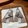 Geometric wooden earrings drop-shaped pearl, silver 925 sample