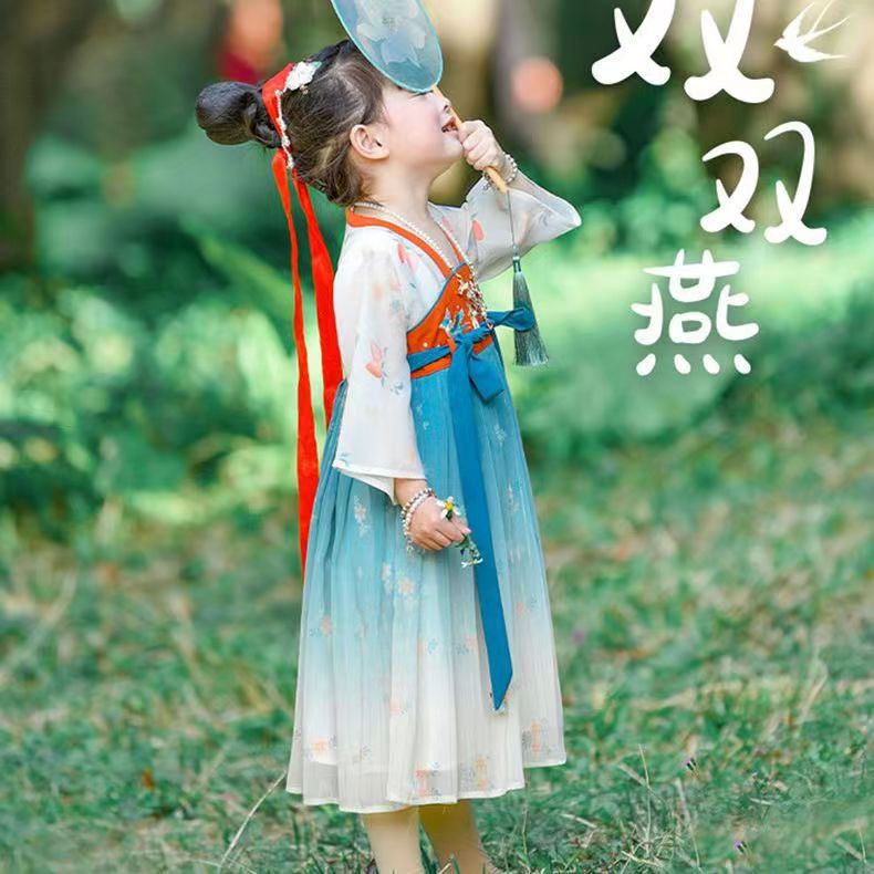 双双燕汉服女童夏季新款小童古装连衣裙宝宝古风超仙襦裙唐装夏装