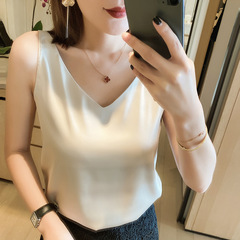 2021春夏新款V領真絲吊帶女純色寬鬆醋酸背心打底絲綢緞面內搭薄