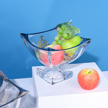 现代客厅高脚果盆创意简约水晶玻璃干果糖果盘礼品贵族加脚果盘