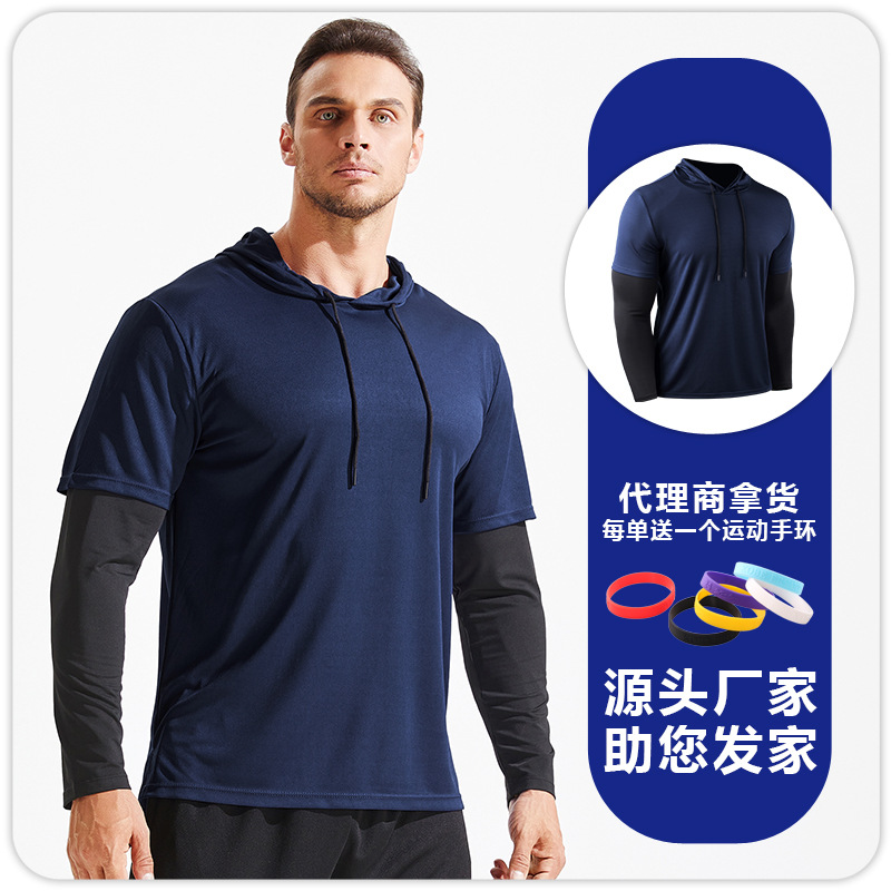 Falso suéter de dos piezas deportes de los hombres de cuello redondo marca de moda suelta más la ropa de los hombres de moda ins manga larga fitness top ropa