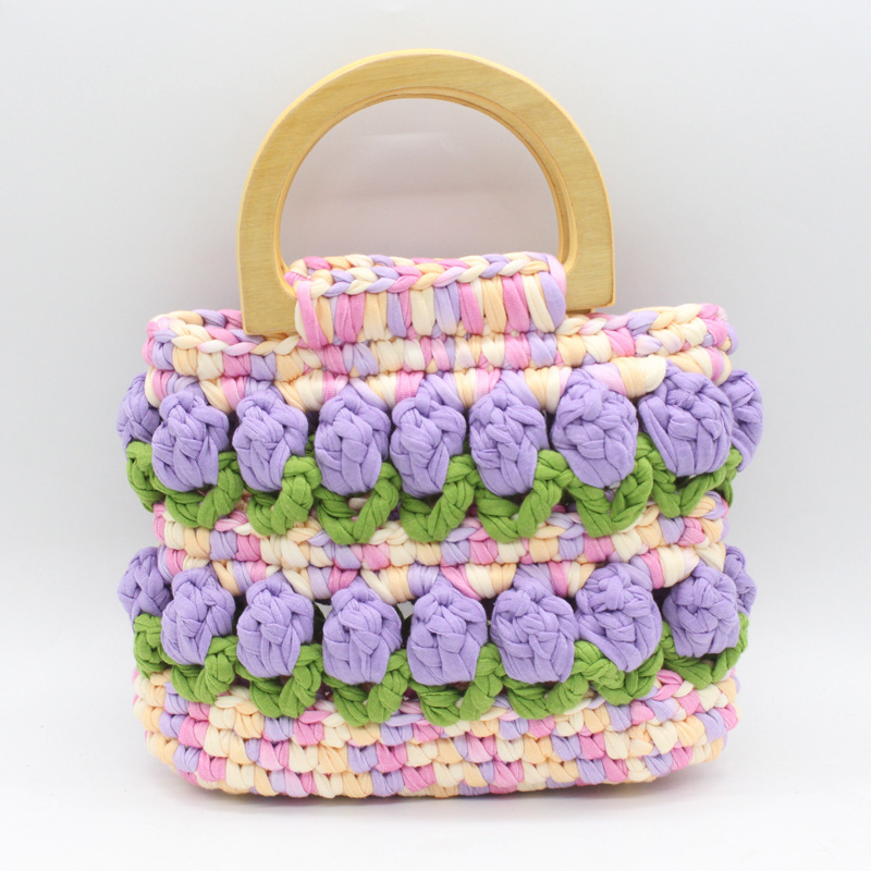 Línea de tela de bricolaje tejida a mano Bolso de tulipán Bolso de material Bolso para novias generosas y dulces