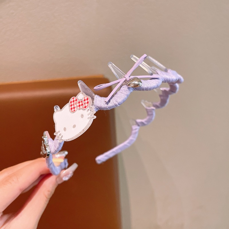 儿童卡通kt猫蝴蝶结发箍女孩带齿防滑高颅顶头箍女童波浪可爱头饰|undefined
