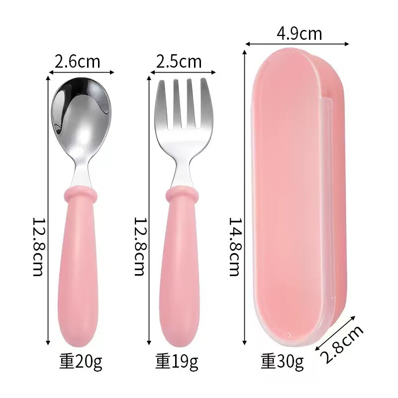 304 cubiertos de acero inoxidable para niños cucharas y tenedores bebés aprendiendo entrenamiento conjunto de almacenamiento portátil lindo viento caja de regalo
