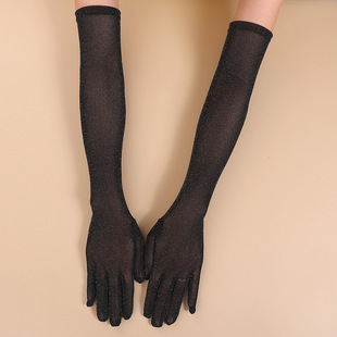 Summer Long Elastic Silver Thread Mesh Lace Gloves Women's Halloween Dress Bridal Wedding Gloves Retro