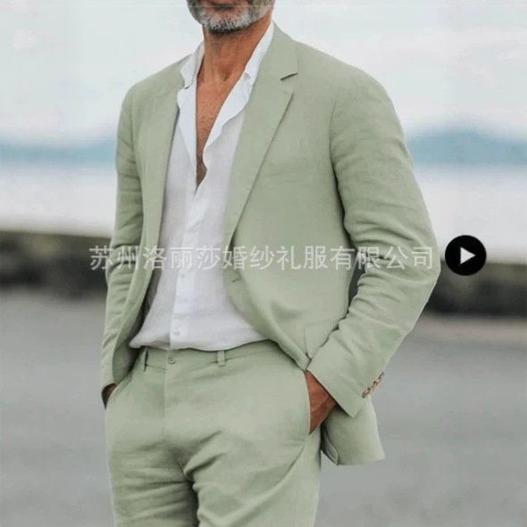 Amazon's New Linen Men's Suit Slim Suit Business Casual Wedding Groomsmen Dinner Party Amazon's New Linen Men's Suit Slim Suit Business Casual Wedding Groomsmen Dinner Party