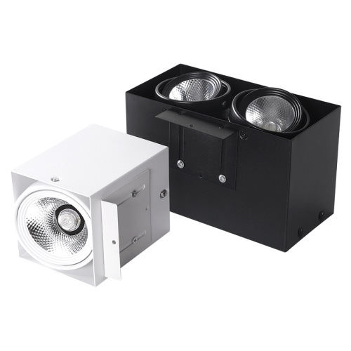 Commercial Office Use LED Flat Panel Light Fixture with Grille and Recessed Spotlight, Ultra Bright COB Single or Dual Head Square Tube Spotlight