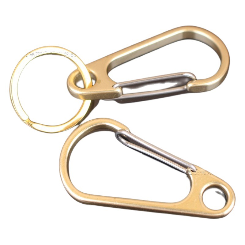 Hand-polished brass keychain quick hanging spring buckle creative men and women copper carabiner car metal key ring