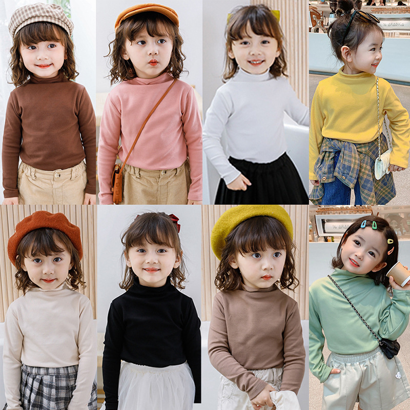 Camisa de fondo cálido con cuello medio alto para niños del sudeste asiático, niños y niñas engrosados con cuello alto y terciopelo, ropa de otoño para padres e hijos